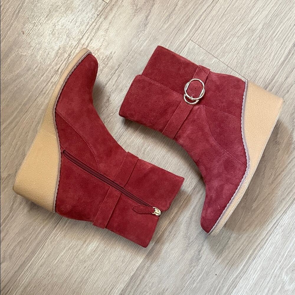 Talbots Red / Rust Suede Leather Wedge Heel Boots Size 8